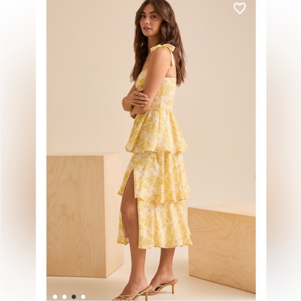 M NWT Altar'd State Pale Yellow Floral Tiered Midi Dress